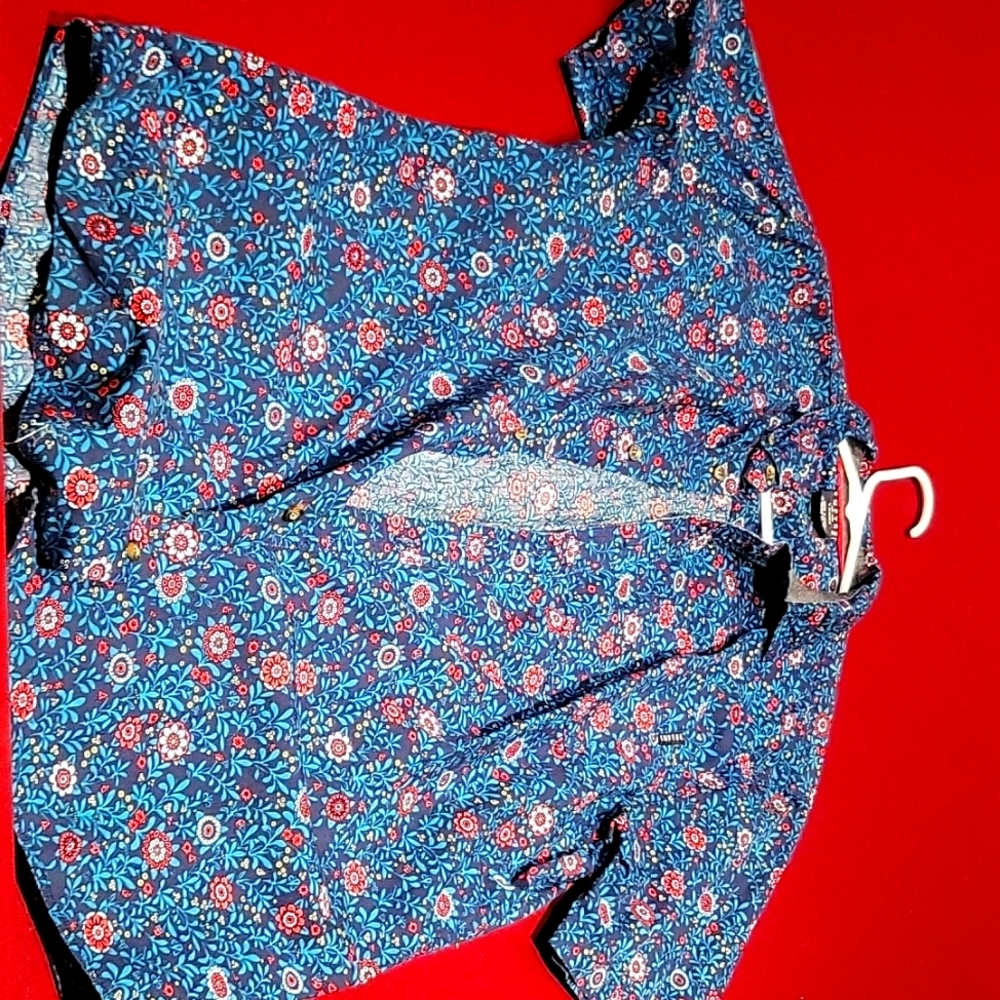 Empyre Blue and red floral short sleeve button up